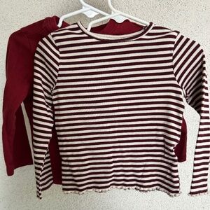 Two 2T Maroon and Striped Long Sleeve Tees